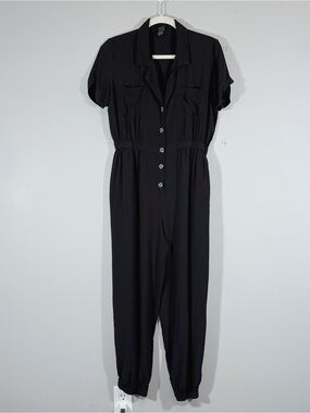 Wild Fable Utility Jumpsuit Short Sleeve Button Romper Black Medium Soft Joggers